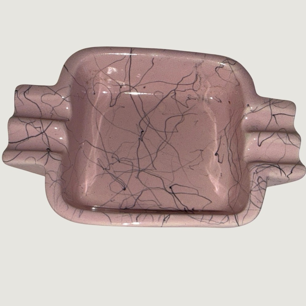 Shawnee USA 409 Vintage Pink Spaghetti Drip Glaze Ceramic Ashtray MCM Pottery
